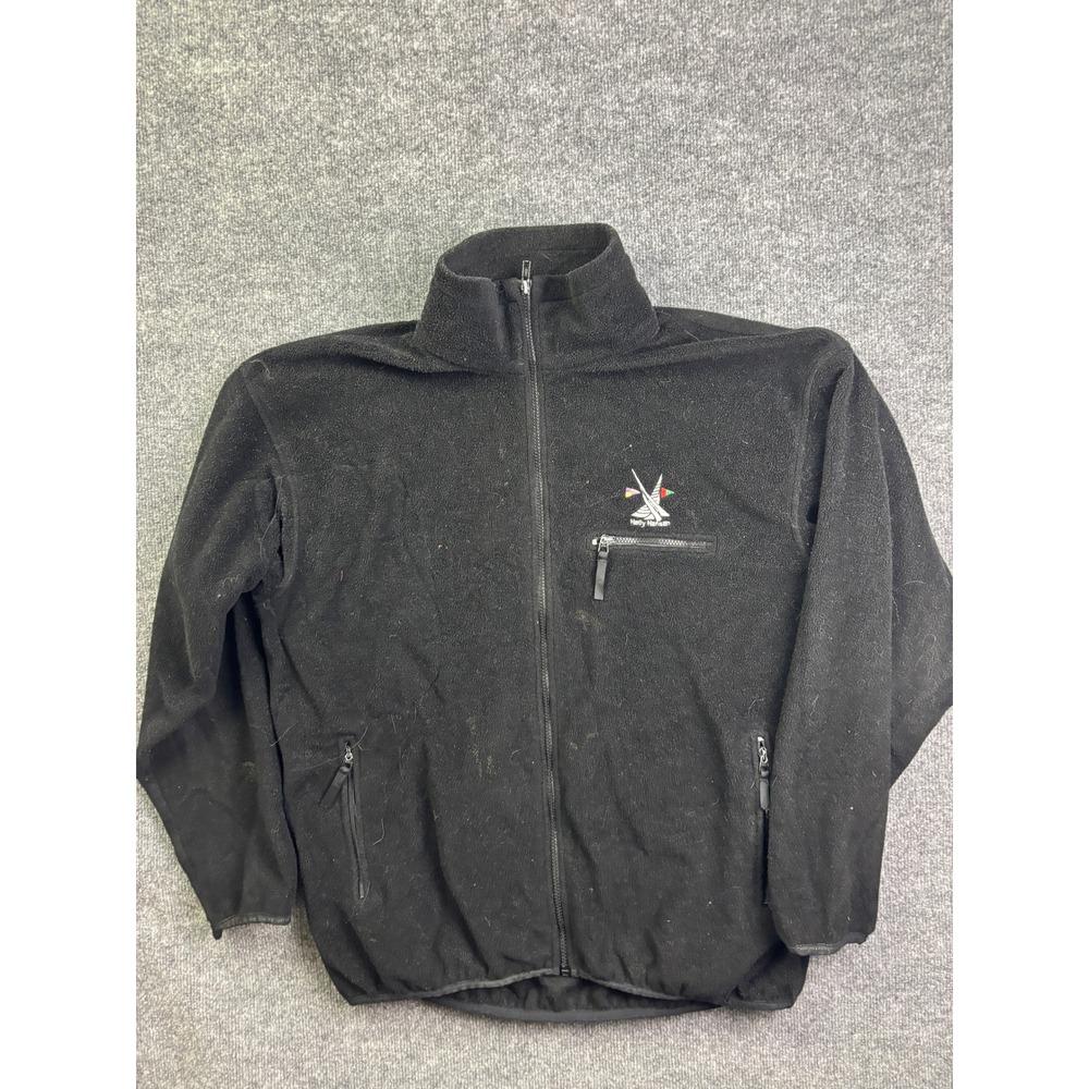 Helly Hansen Fleece Jacket Mens XL Black Full Zip Embroidered Logo Vintage